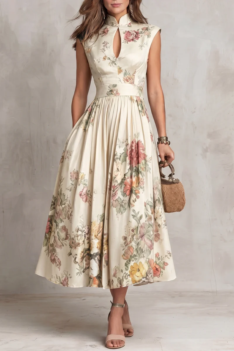Blythe Midi Dress | Satin, Keyhole Collar, Pleated Skirt for Wedding Guest and Formal Events 7