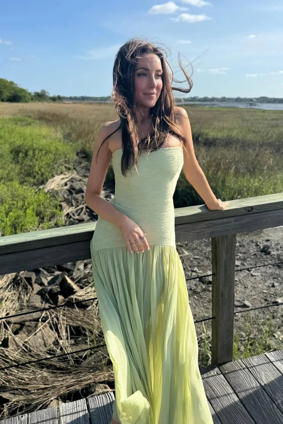 Gina Long Dress | Elegant Green Pleated Formal Dress for Wedding Guests 6