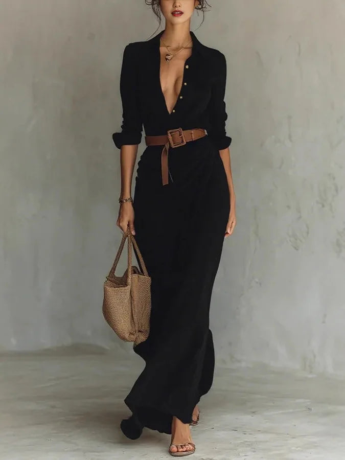 Pera Maxi Dress | Long Sleeve, Deep V Neckline, Ankle-Length 3