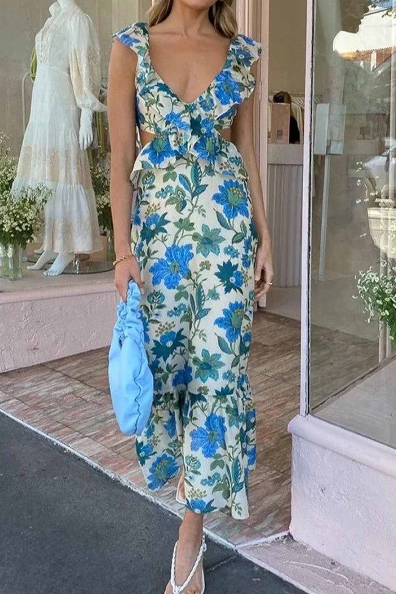 Alina Floral Maxi Dress | Cotton Blend Ruffle Strap V-Neck 2