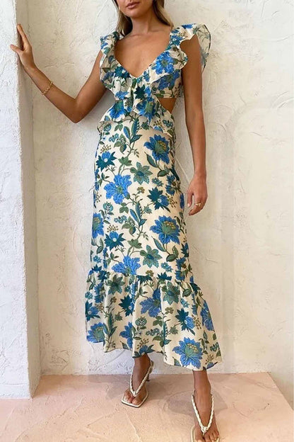 Alina Floral Maxi Dress | Cotton Blend Ruffle Strap V-Neck 3