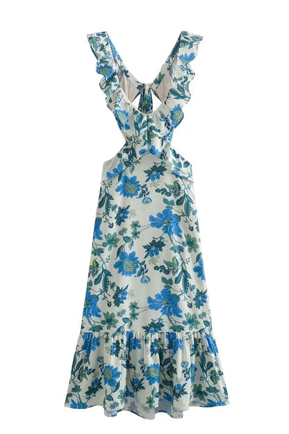 Alina Floral Maxi Dress | Cotton Blend Ruffle Strap V-Neck 4