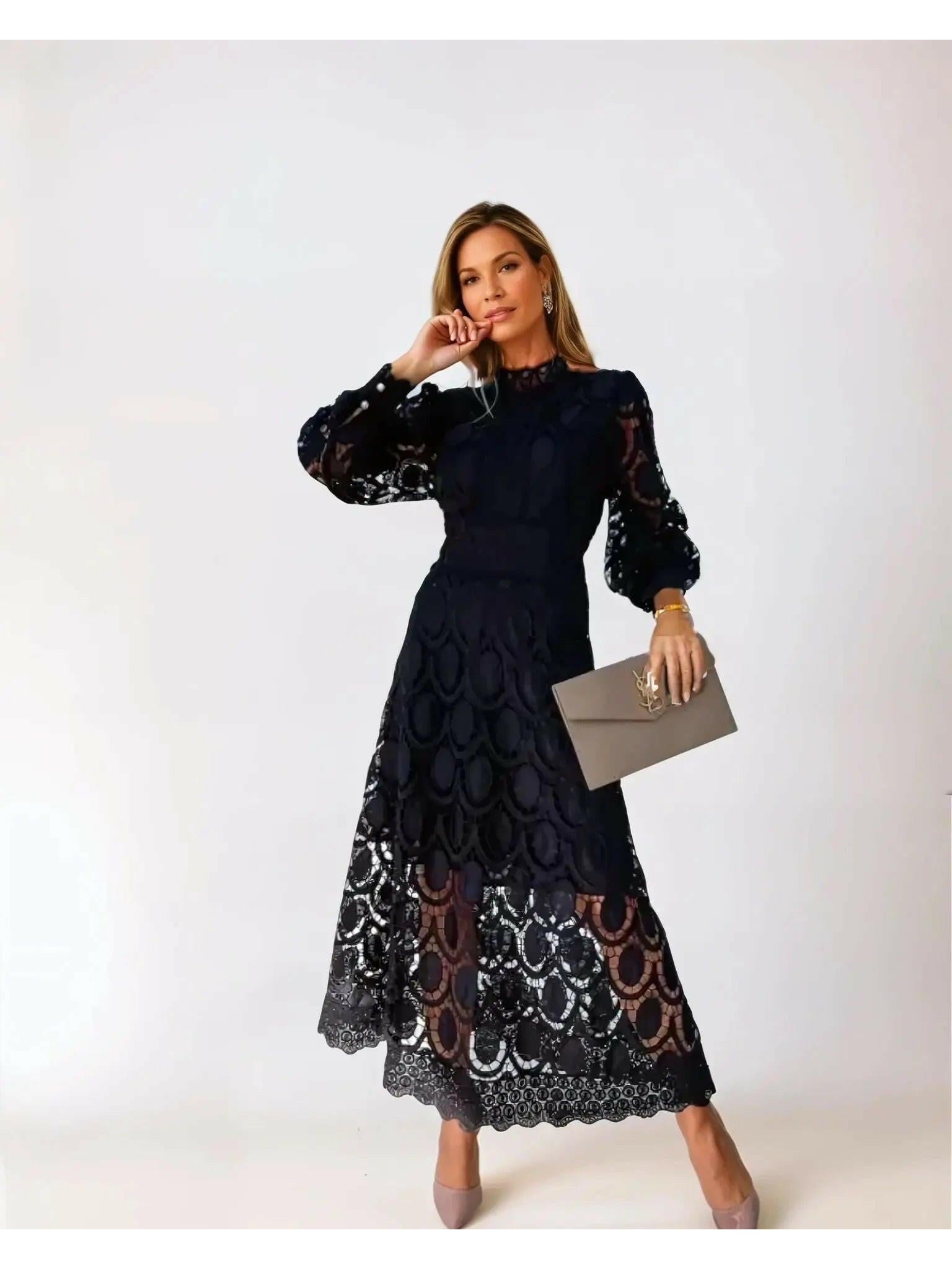 Amara Long Dress | Elegant Lace Design, Tailored Fit for Women 1