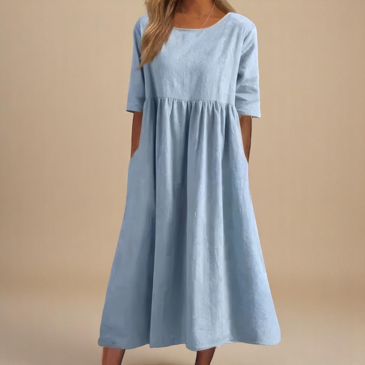Aurelia Women's Dress | Mid Sleeve, Cotton Comfort, Side Pockets 0