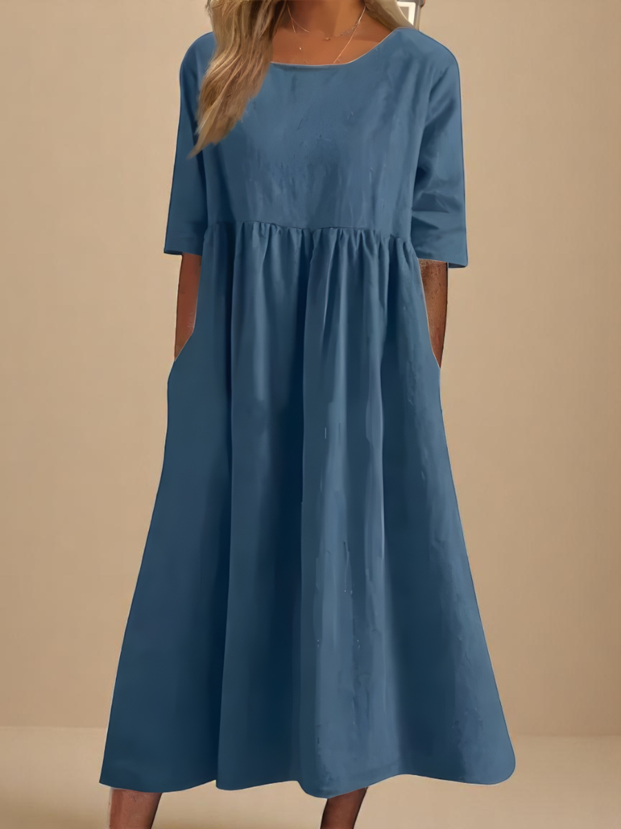 Aurelia Women's Dress | Mid Sleeve, Cotton Comfort, Side Pockets 1
