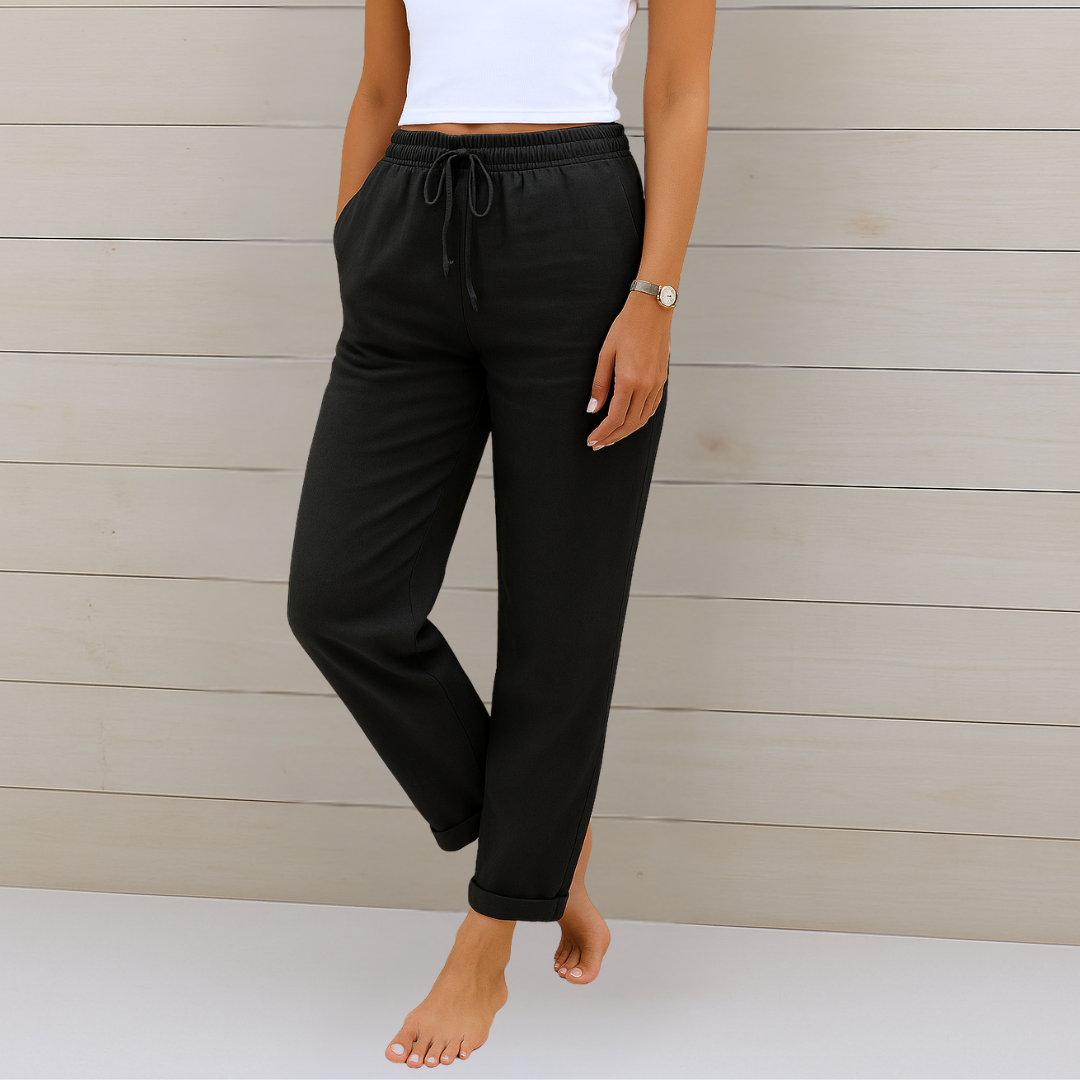 Aveline Lounge Pants | Cotton-Linen Blend, Elastic Waist, Women's Casual Trousers 4