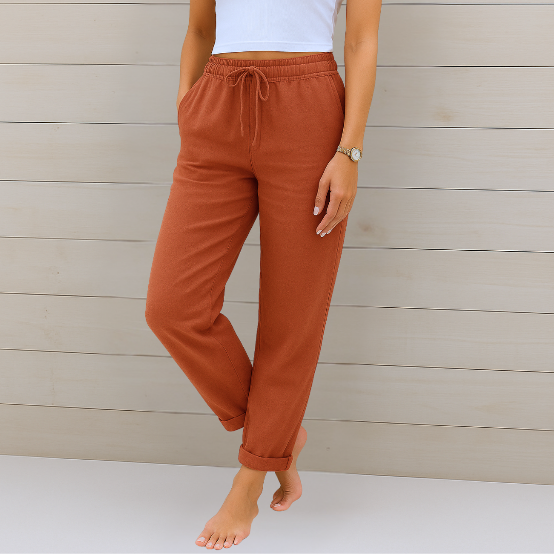 Aveline Lounge Pants | Cotton-Linen Blend, Elastic Waist, Women's Casual Trousers 5