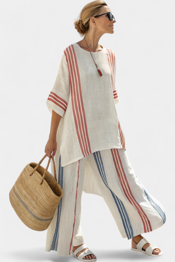 Azelia Women's Set | Oversized Striped Loungewear in Lightweight Fabric 1