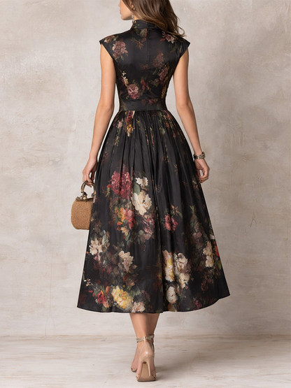 Blythe Midi Dress | Satin, Keyhole Collar, Pleated Skirt for Wedding Guest and Formal Events 1