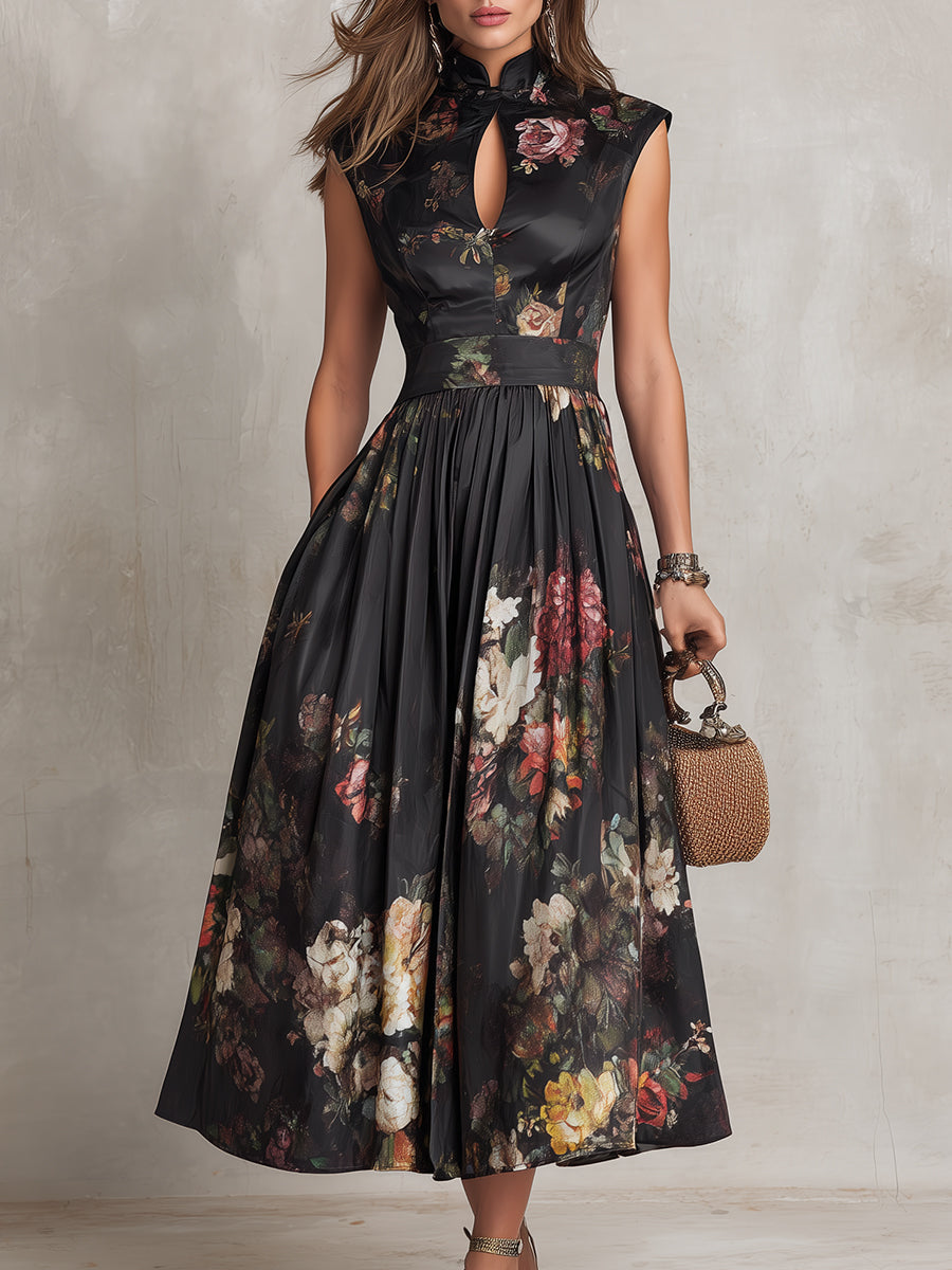 Blythe Midi Dress | Satin, Keyhole Collar, Pleated Skirt for Wedding Guest and Formal Events 2