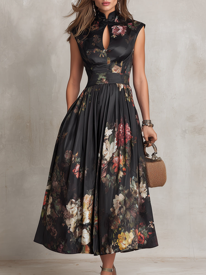 Blythe Midi Dress | Satin, Keyhole Collar, Pleated Skirt for Wedding Guest and Formal Events 2