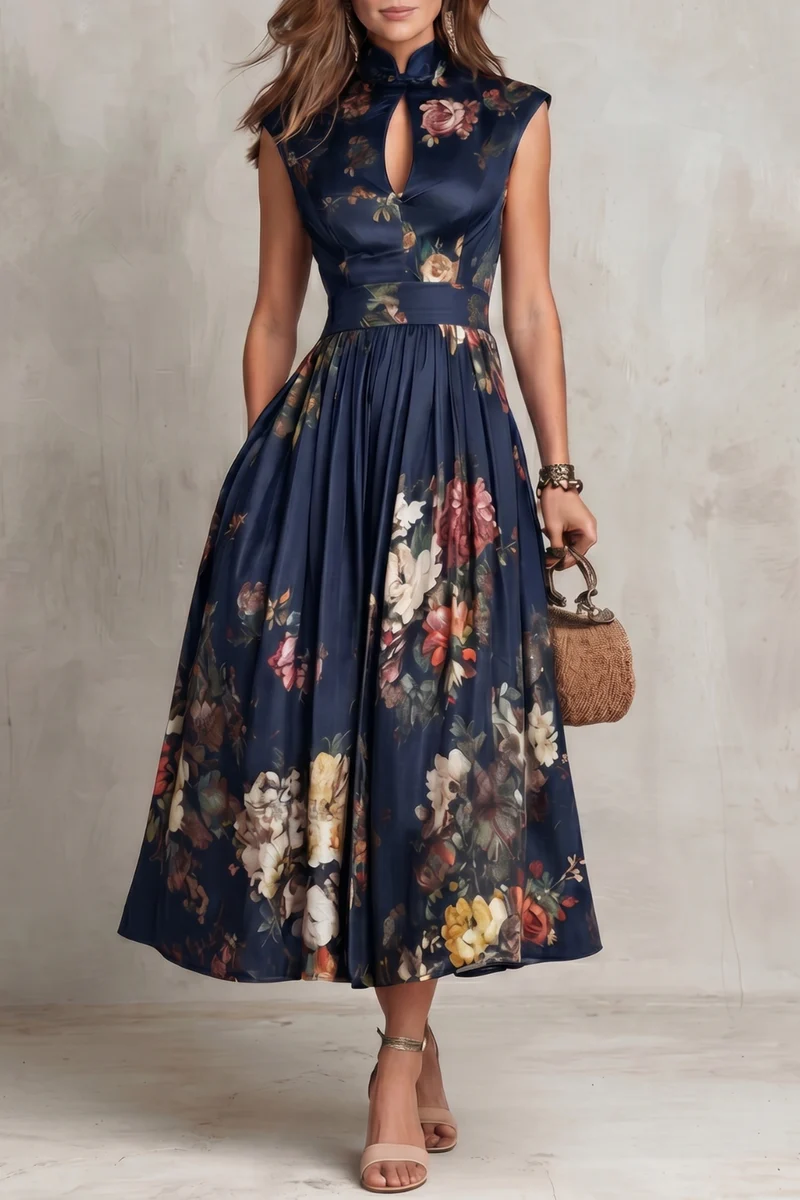 Blythe Midi Dress | Satin, Keyhole Collar, Pleated Skirt for Wedding Guest and Formal Events 5