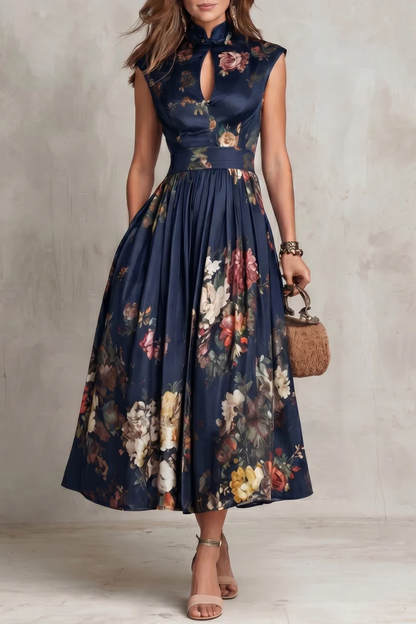 Blythe Midi Dress | Satin, Keyhole Collar, Pleated Skirt for Wedding Guest and Formal Events 5