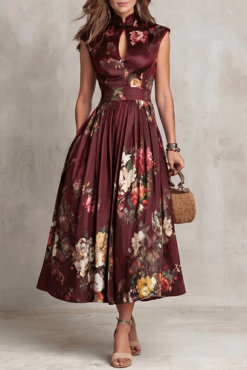 Blythe Midi Dress | Satin, Keyhole Collar, Pleated Skirt for Wedding Guest and Formal Events 6