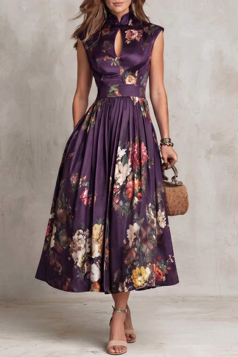 Blythe Midi Dress | Satin, Keyhole Collar, Pleated Skirt for Wedding Guest and Formal Events 8