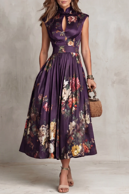 Blythe Midi Dress | Satin, Keyhole Collar, Pleated Skirt for Wedding Guest and Formal Events 8