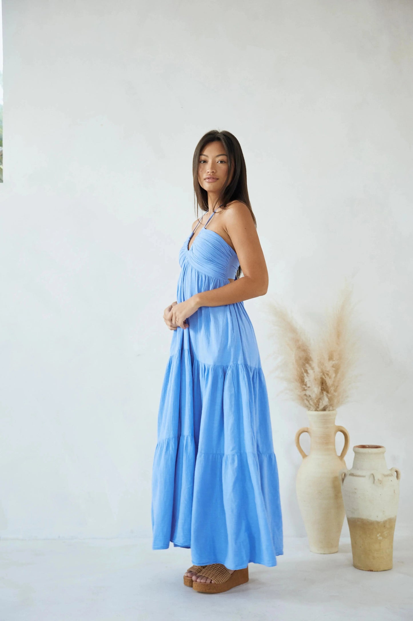 Carmen Maxi Dress | Natural Cotton, Open Back Design for Women 0