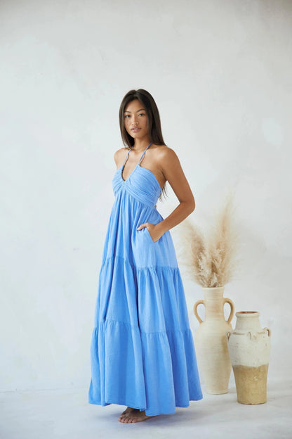 Carmen Maxi Dress | Natural Cotton, Open Back Design for Women 2