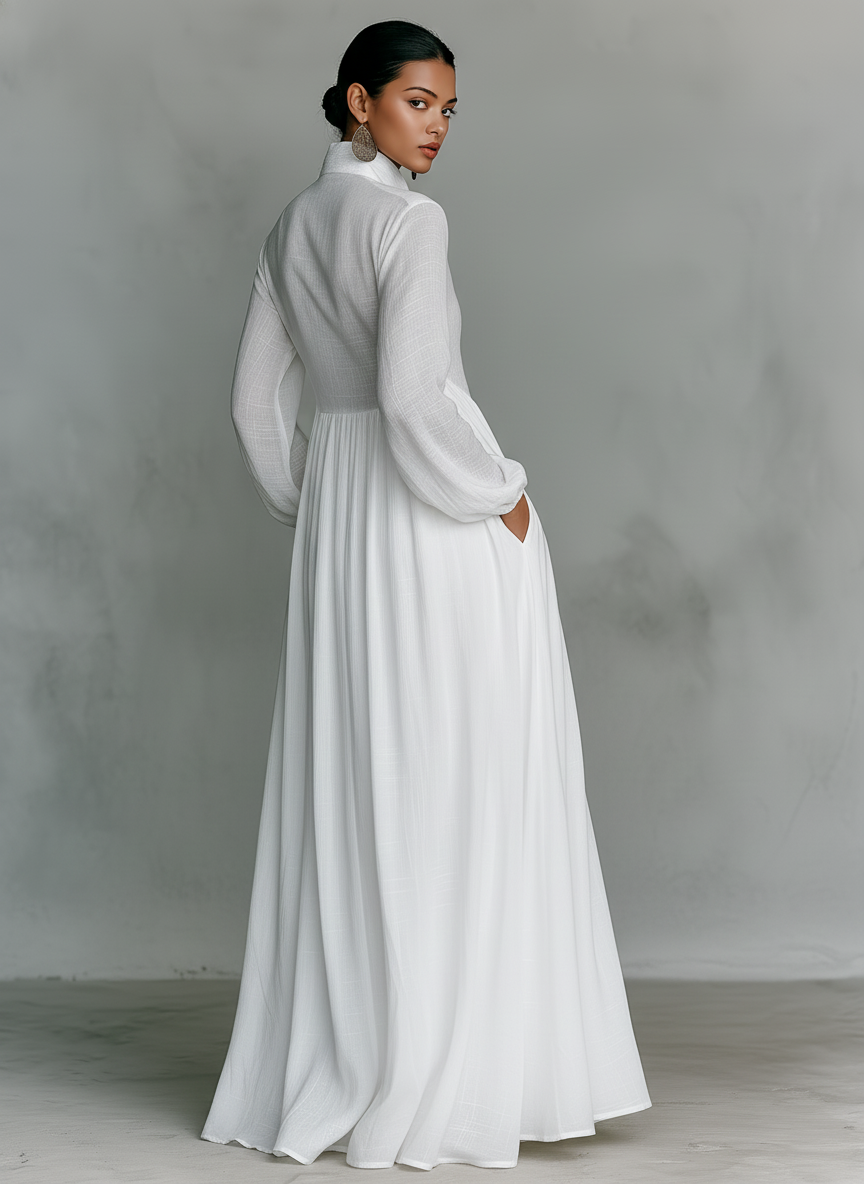 Celia Maxi Dress | Long Sleeve, Collared Button Front, Pleated Skirt 1