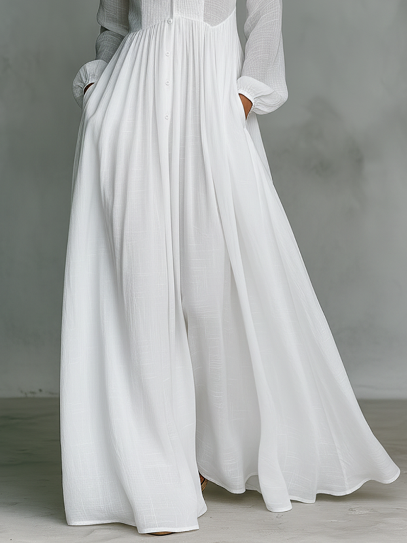 Celia Maxi Dress | Long Sleeve, Collared Button Front, Pleated Skirt 5