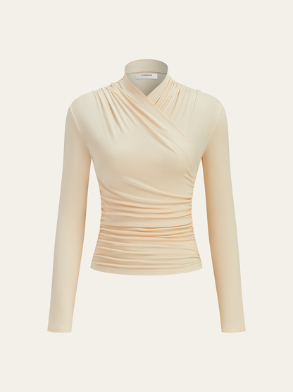 Cora Long Sleeve Crop Top | Cross-Over Collar, Slim Fit, Jersey 1