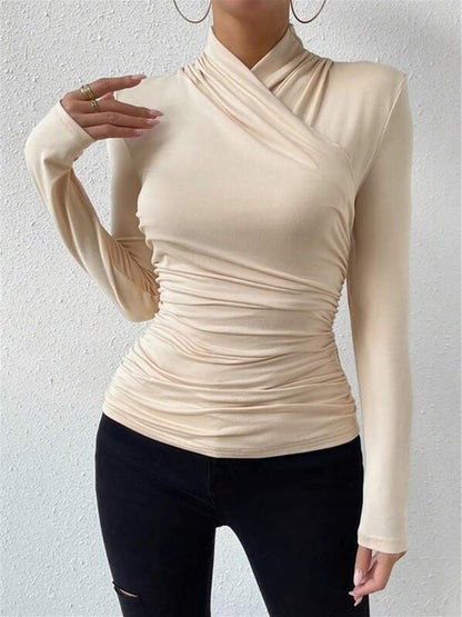 Cora Long Sleeve Crop Top | Cross-Over Collar, Slim Fit, Jersey 3