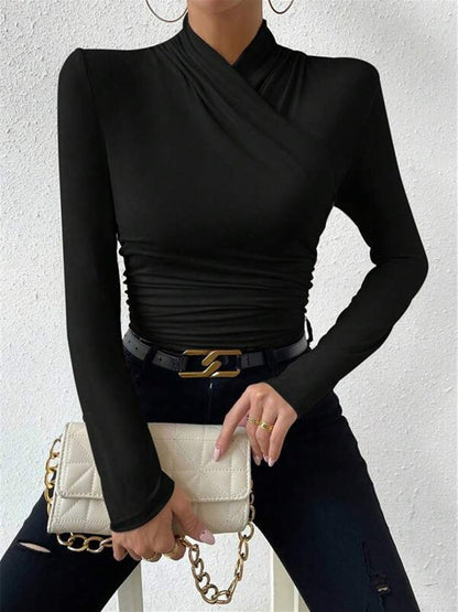 Cora Long Sleeve Crop Top | Cross-Over Collar, Slim Fit, Jersey 4