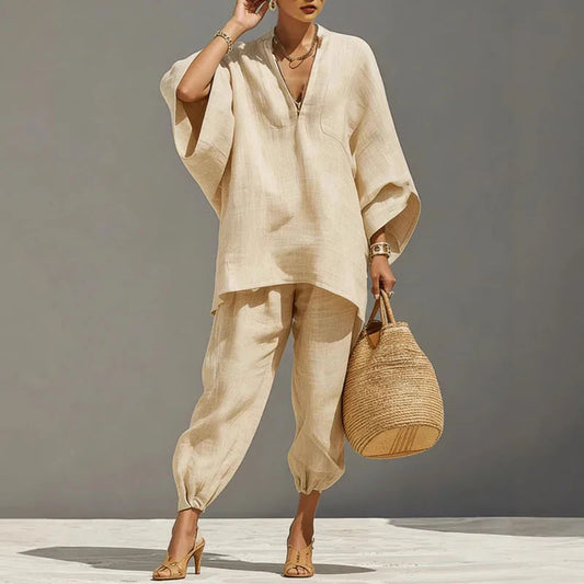 Cora Women's Set | Lightweight Linen Loungewear, Relaxed Fit 0