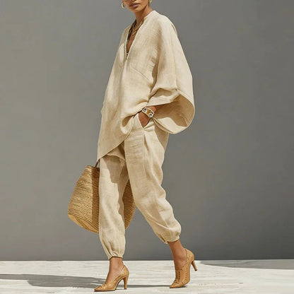 Cora Women's Set | Lightweight Linen Loungewear, Relaxed Fit 3