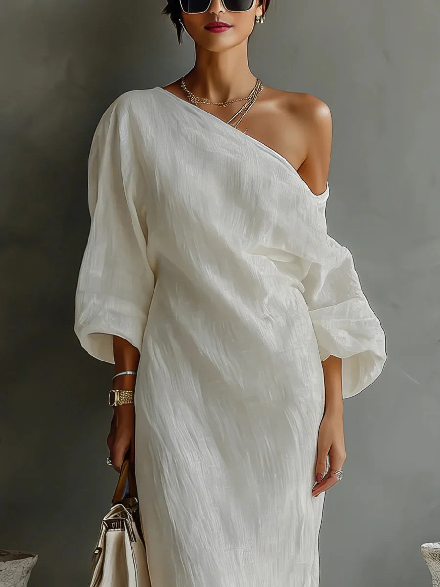 Daisy One Shoulder Dress | Textured Linen, Asymmetrical Hem, Summer Style 1