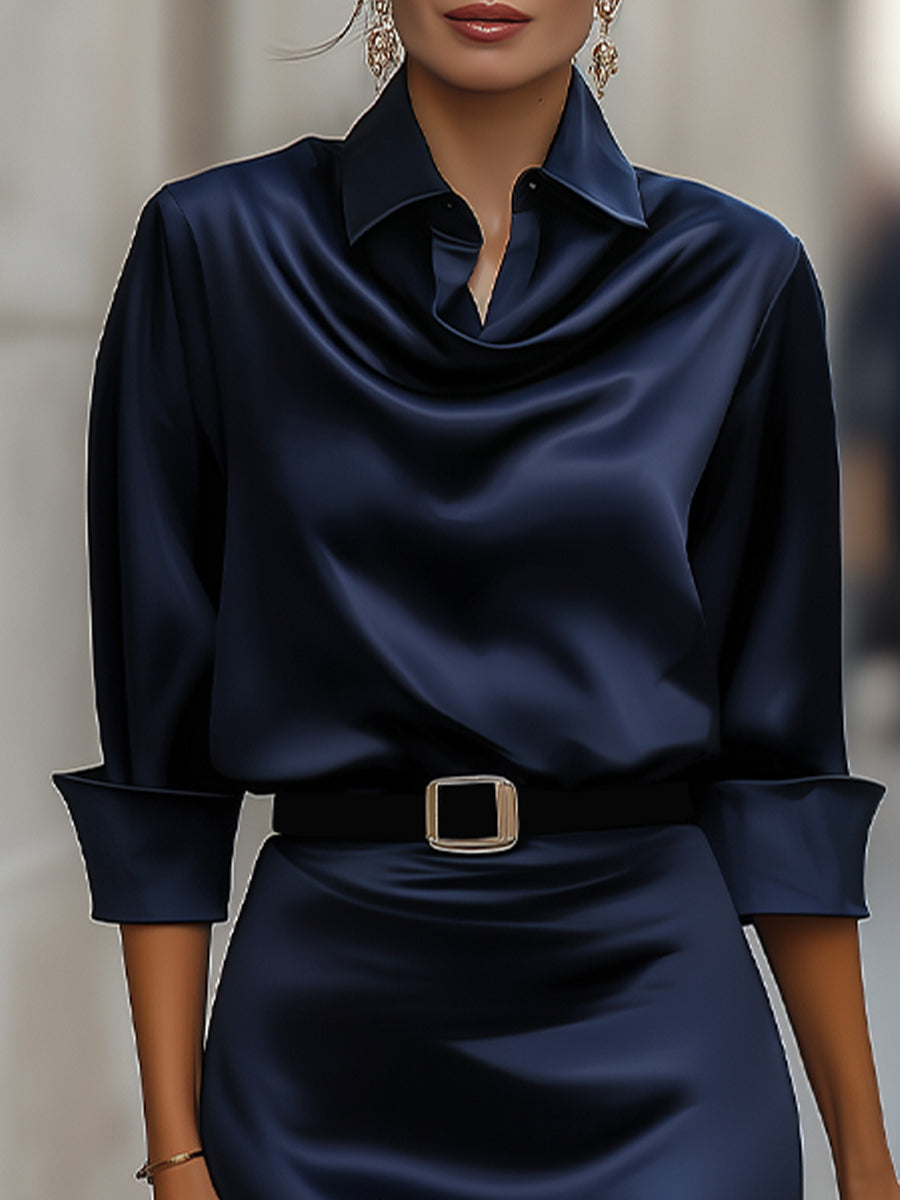 Dara Midi Dress | Satin Draped-Collar, Elegant Wedding Guest Dress 2