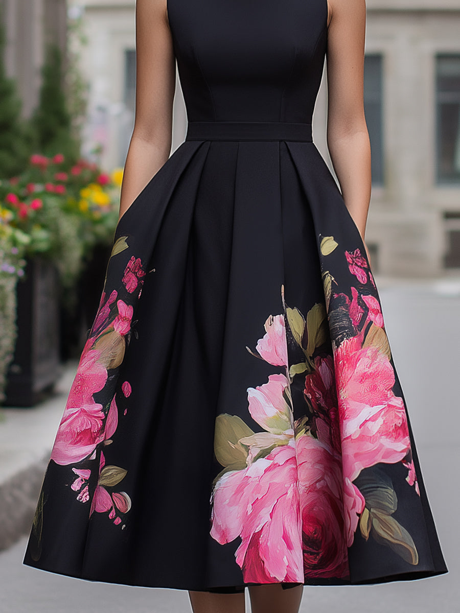 Elysia Black Dress | Floral A-Line Midi for Formal Events 2