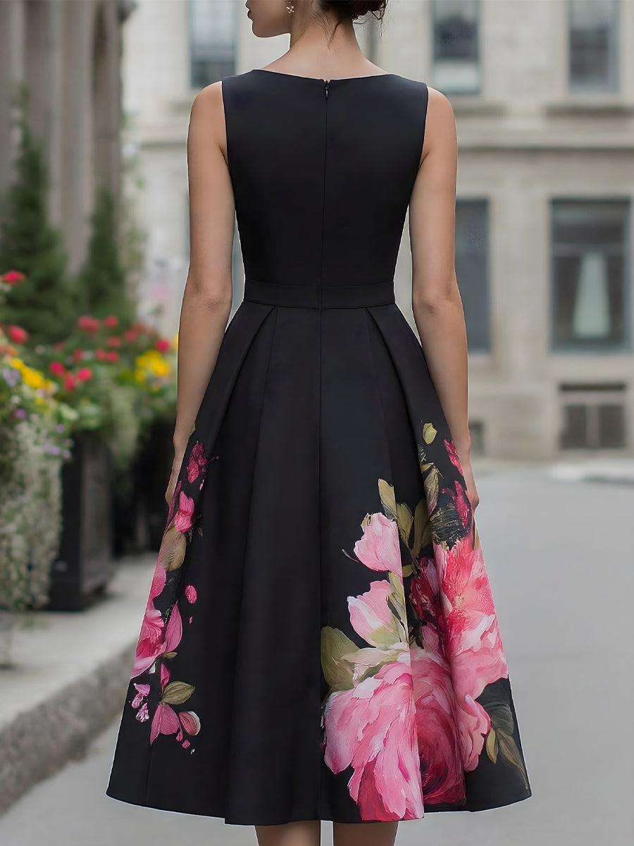 Elysia Black Dress | Floral A-Line Midi for Formal Events 3