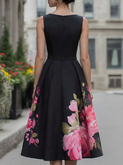 Elysia Black Dress | Floral A-Line Midi for Formal Events 3