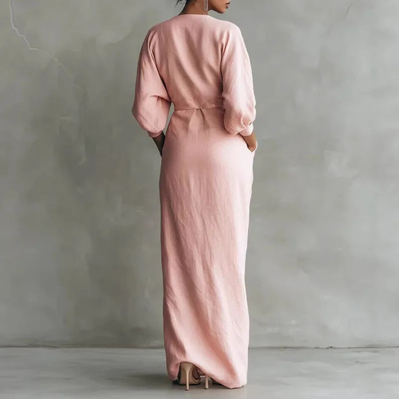 Elysia Maxi Dress | Sculpted Silhouette, Deep V-Neck, Long Sleeves 1