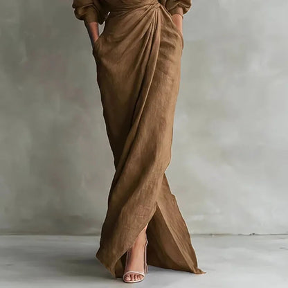 Elysia Maxi Dress | Sculpted Silhouette, Deep V-Neck, Long Sleeves 3