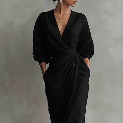 Elysia Maxi Dress | Sculpted Silhouette, Deep V-Neck, Long Sleeves 5
