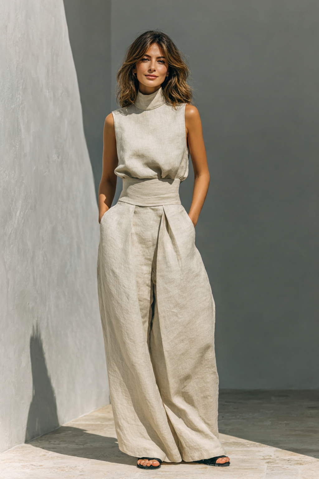 Elysia Wide Leg Pant Suit | Lightweight Trouser Coord, Elegant Sleeveless Design 1