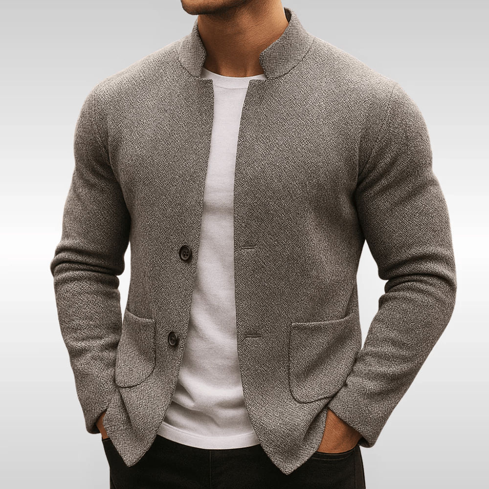 Frederick Mens Cardigan | Textured Knit, Mandarin Collar, Flat Pockets 0