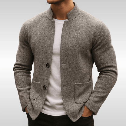 Frederick Mens Cardigan | Textured Knit, Mandarin Collar, Flat Pockets 0