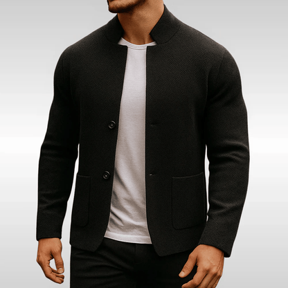 Frederick Mens Cardigan | Textured Knit, Mandarin Collar, Flat Pockets 1