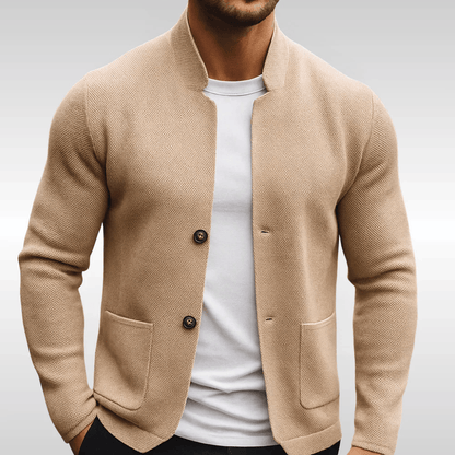 Frederick Mens Cardigan | Textured Knit, Mandarin Collar, Flat Pockets 2