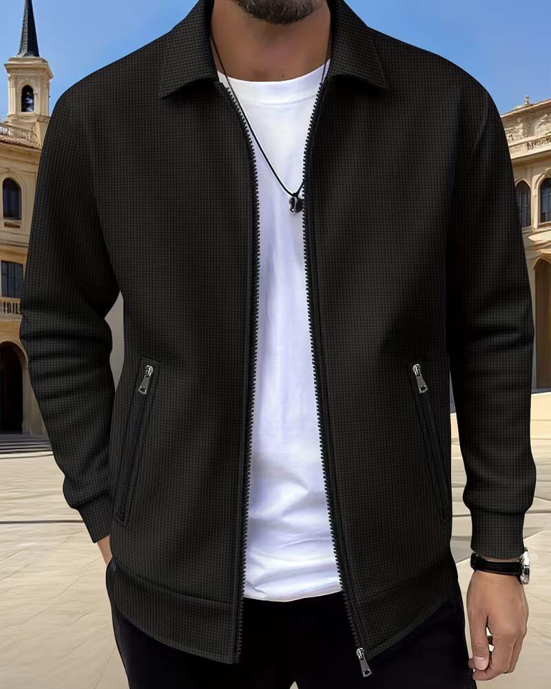 Gideon Athletic Jacket | Lightweight Textured Comfort, Black Zip Up 2