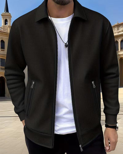 Gideon Athletic Jacket | Lightweight Textured Comfort, Black Zip Up 2