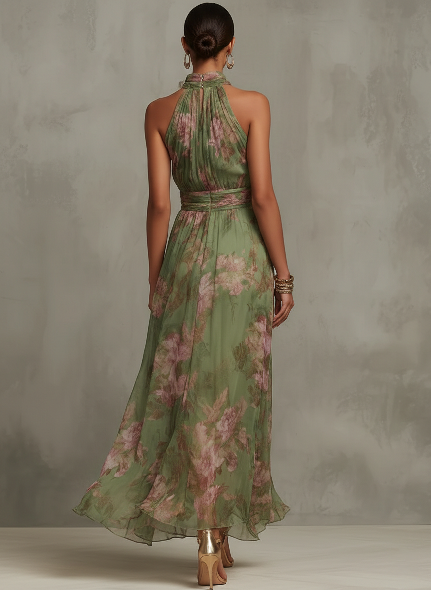 Glenna Floral Maxi Dress | Lightweight Chiffon, Halter Neck 1