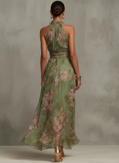 Glenna Floral Maxi Dress | Lightweight Chiffon, Halter Neck 1