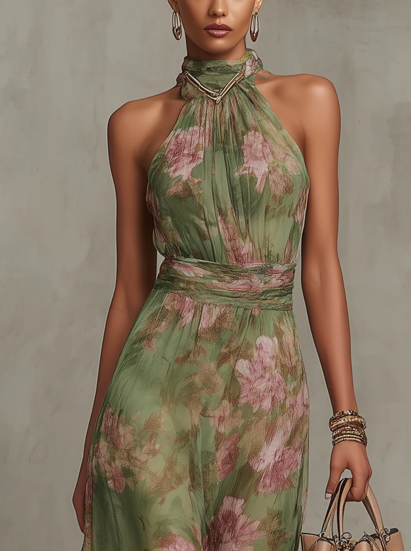 Glenna Floral Maxi Dress | Lightweight Chiffon, Halter Neck 2