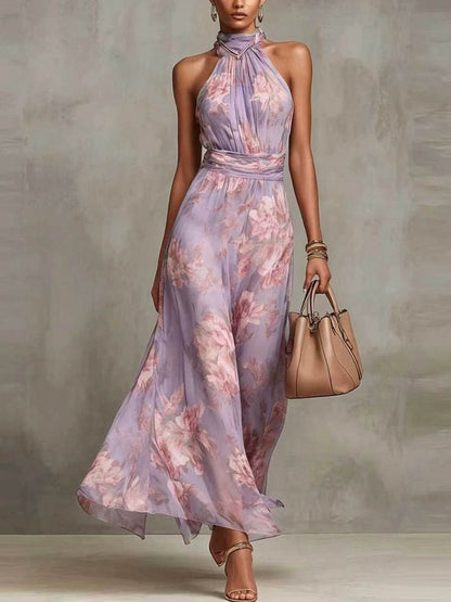 Glenna Floral Maxi Dress | Lightweight Chiffon, Halter Neck 4