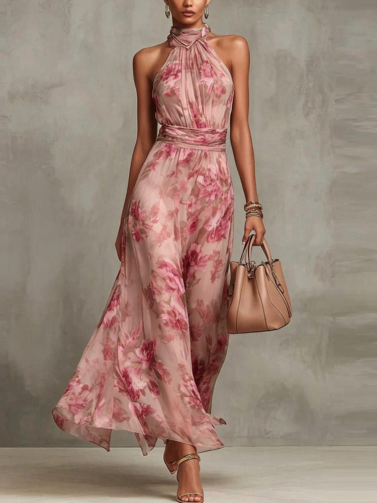 Glenna Floral Maxi Dress | Lightweight Chiffon, Halter Neck 5