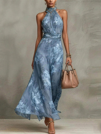 Glenna Floral Maxi Dress | Lightweight Chiffon, Halter Neck 6